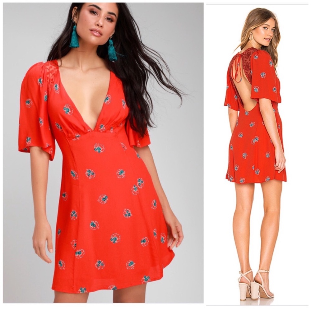 Free People Mockingbird Floral Mini Dress with Lace Detail Size 4